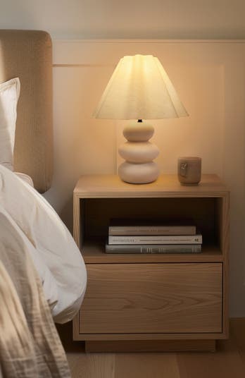 Kelsey 17.5" Modern Organic Shape LED Table Lamp with Ceramic Base and Wavy Cotton Fabric Shade