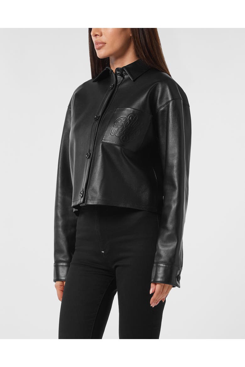 Leather Shirt Signature Women, Main, color, black