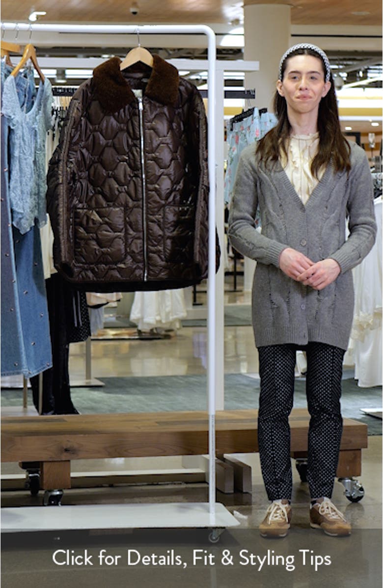 Wide Hexagon Quilted Coat with Removable Faux Fur Collar, sales video thumbnail