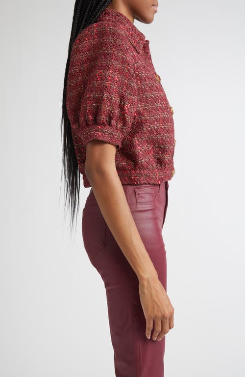 L'agence Tweed Check Puff Sleeve Jacket In Burgundy