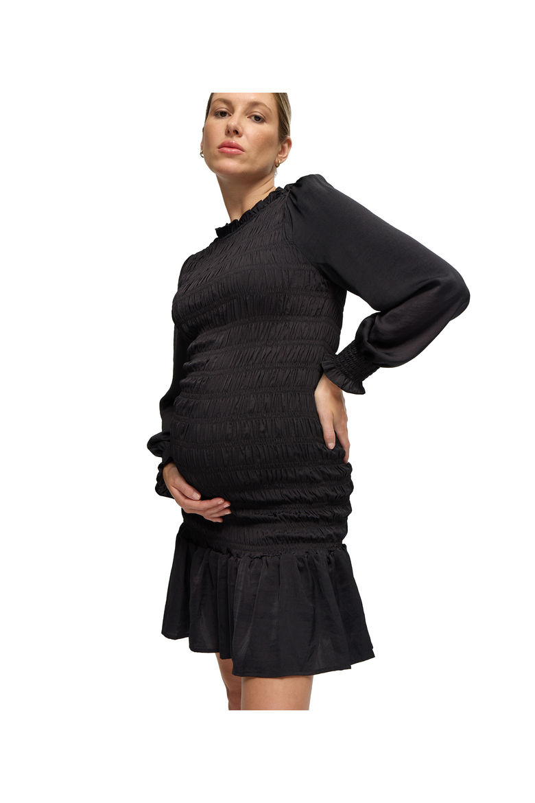 Long Sleeve Smocked Maternity Mini Dress, Alternate, color, Black