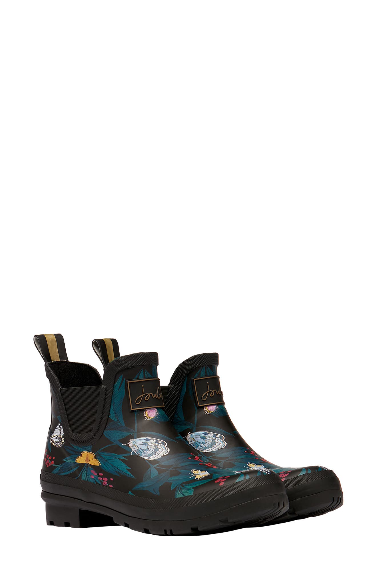 Wellibob Short Rain Boot, Main, color, BLACK BUTTERFLY