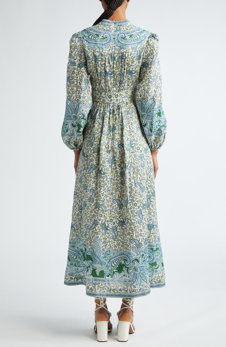 Zimmermann Ottie Paisley Long Sleeve Linen Midi Dress, Alternate, color, 