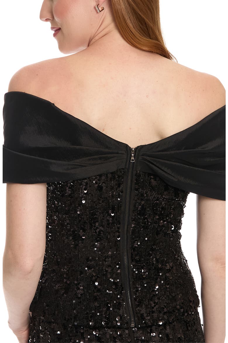 Sequin Off the Shoulder Gown, Alternate, color, BLACK