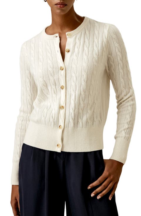 Cable-Knit Cashmere Crewneck Cardigan