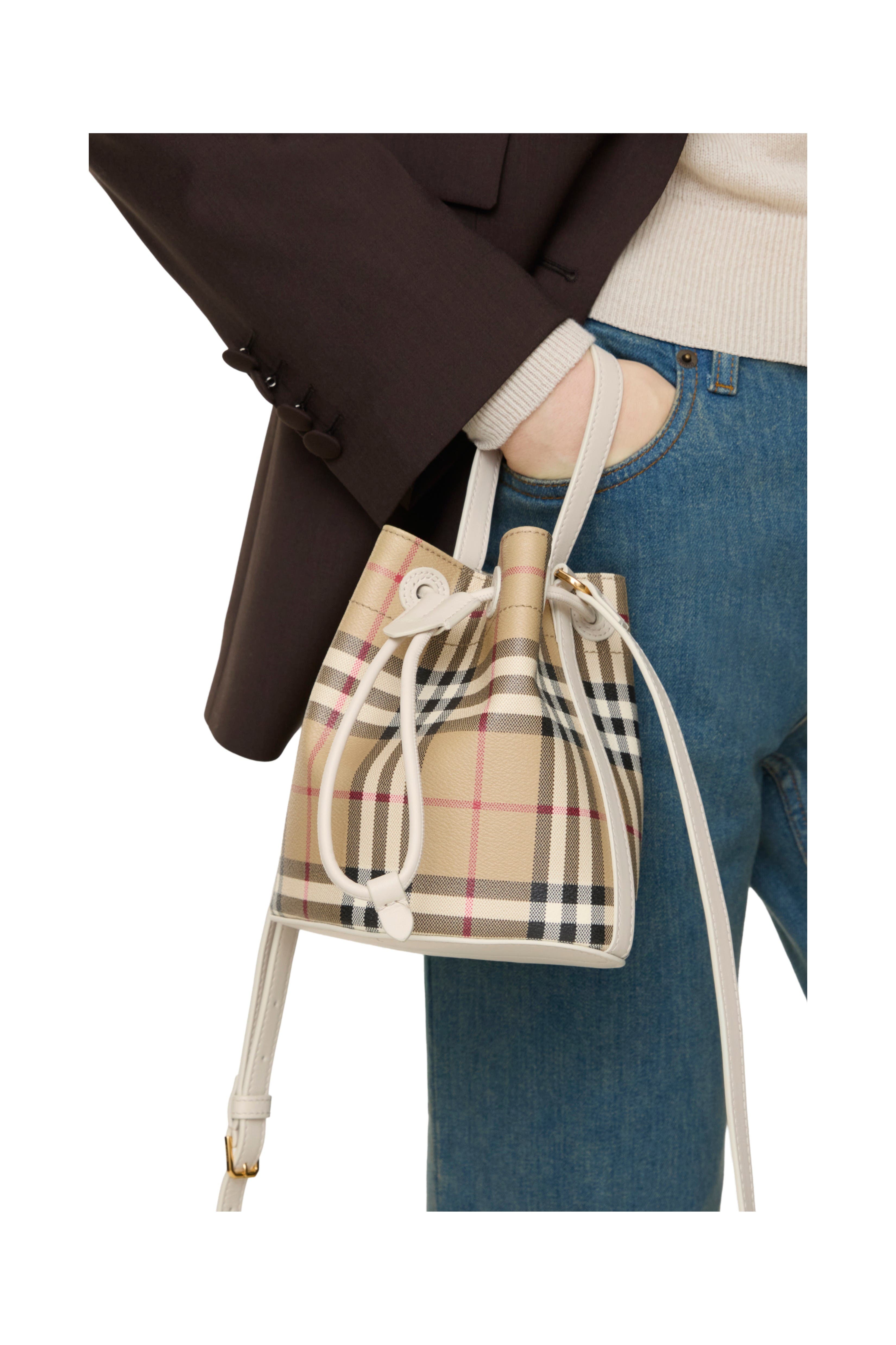 Burberry Mini Check Bucket Bag, Alternate, color, Archive Beige/Soap Beige