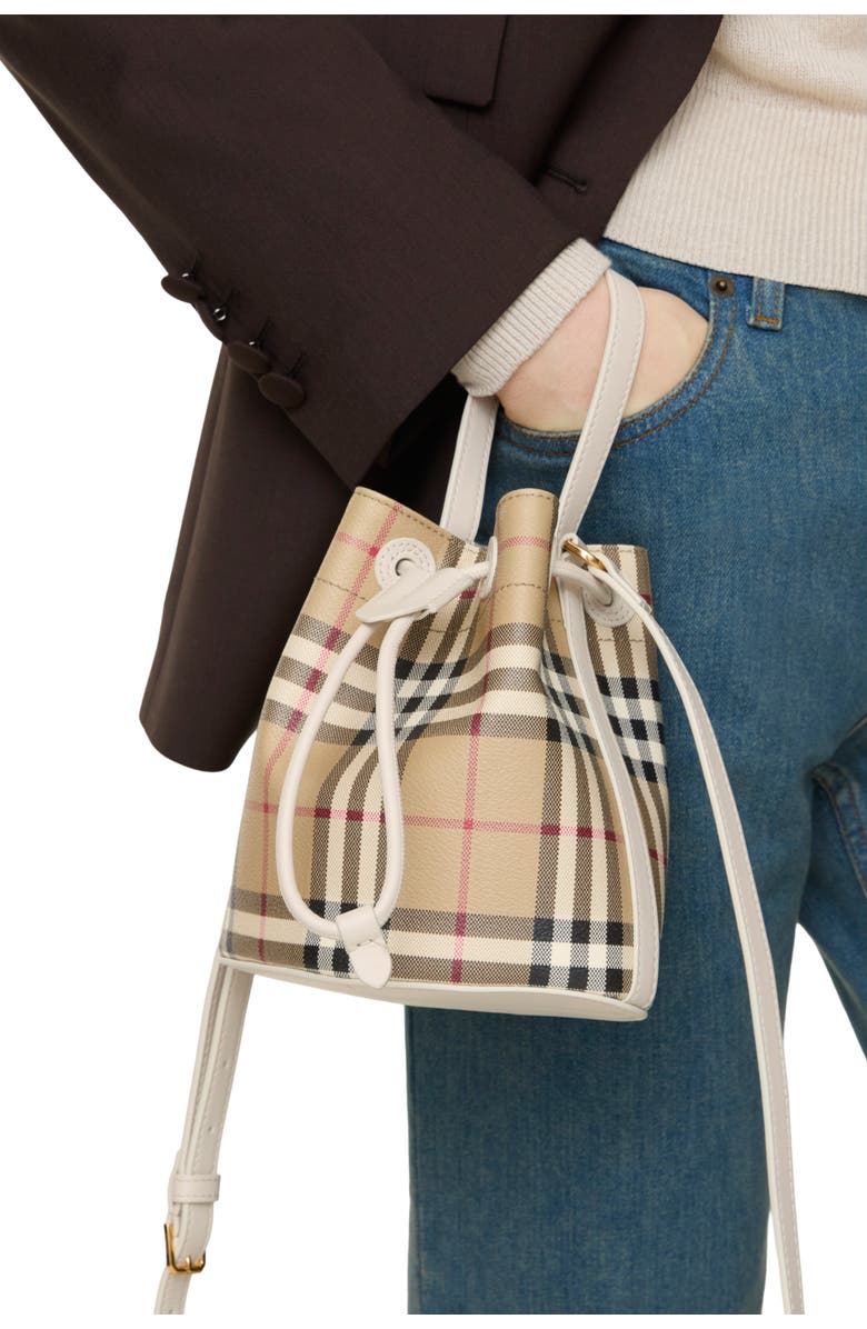 Burberry Mini Check Bucket Bag, Alternate, color, Archive Beige/Soap Beige
