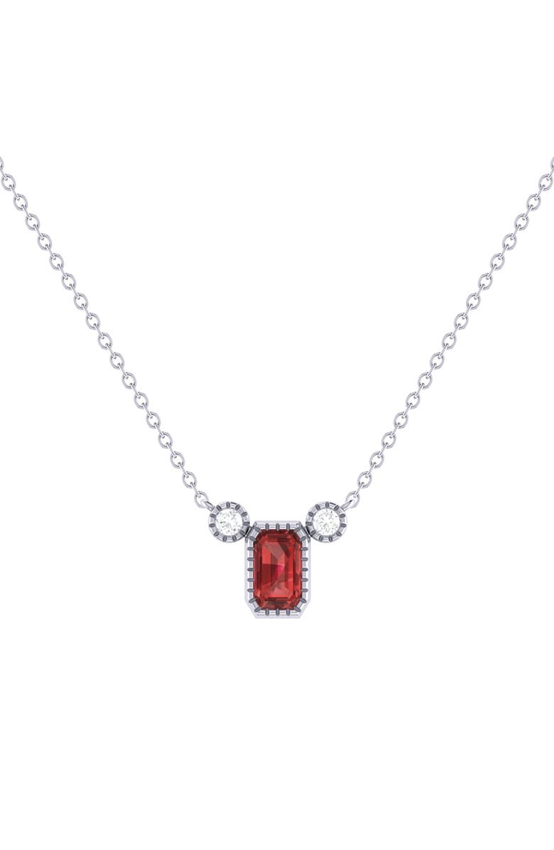 LuvMyJewelry La Vie Emerald Cut Garnet & Diamond Pendant Necklace - 0.04ct., Main, color, 
