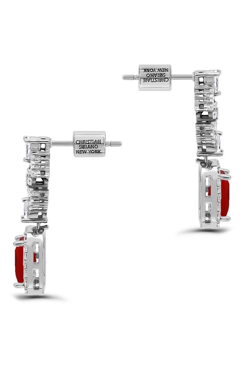 Emerald Cut Cubic Zirconia Drop Earrings, Alternate, color, SILVER/ RED