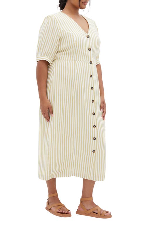 City Chic Charli Stripe Button-up Midi Dress In Ivory Stripe