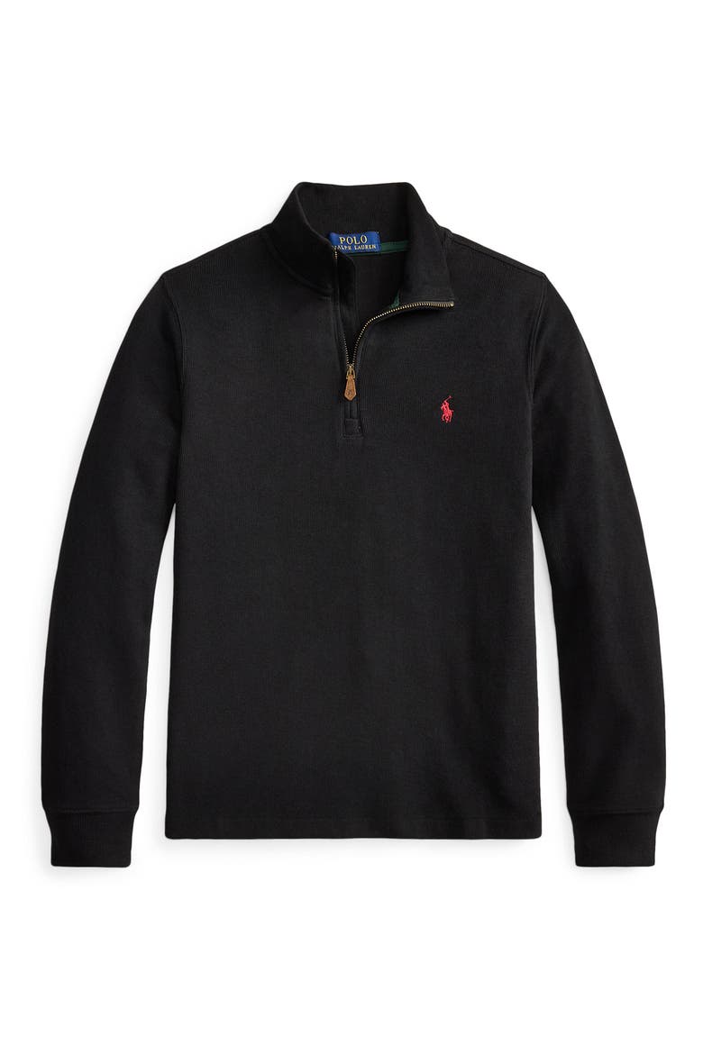 Kids' Estate Rib Quarter Zip Pullover, Main, color, POLO BLACK