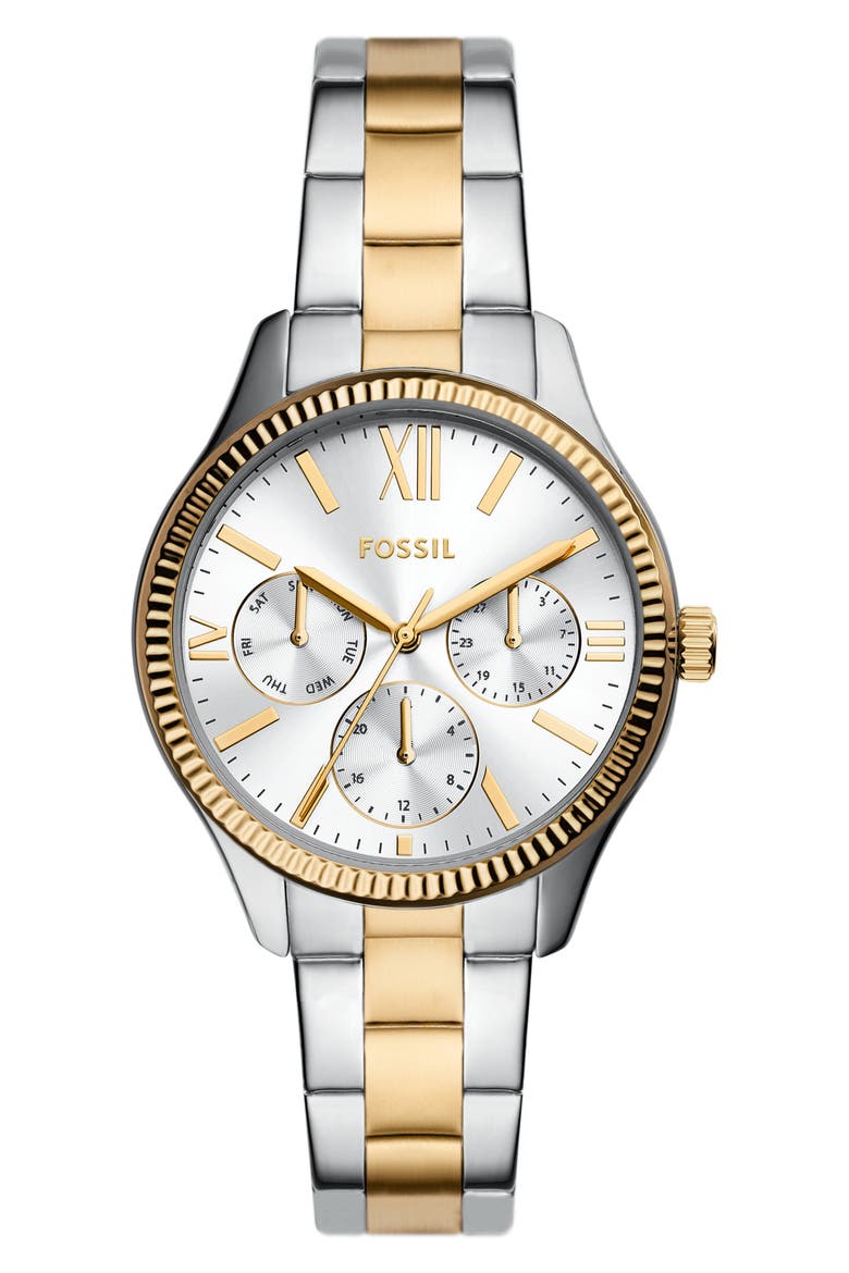 Rye Multifunction Two Tone Bracelet Watch, 36mm, Main, color, SILVER