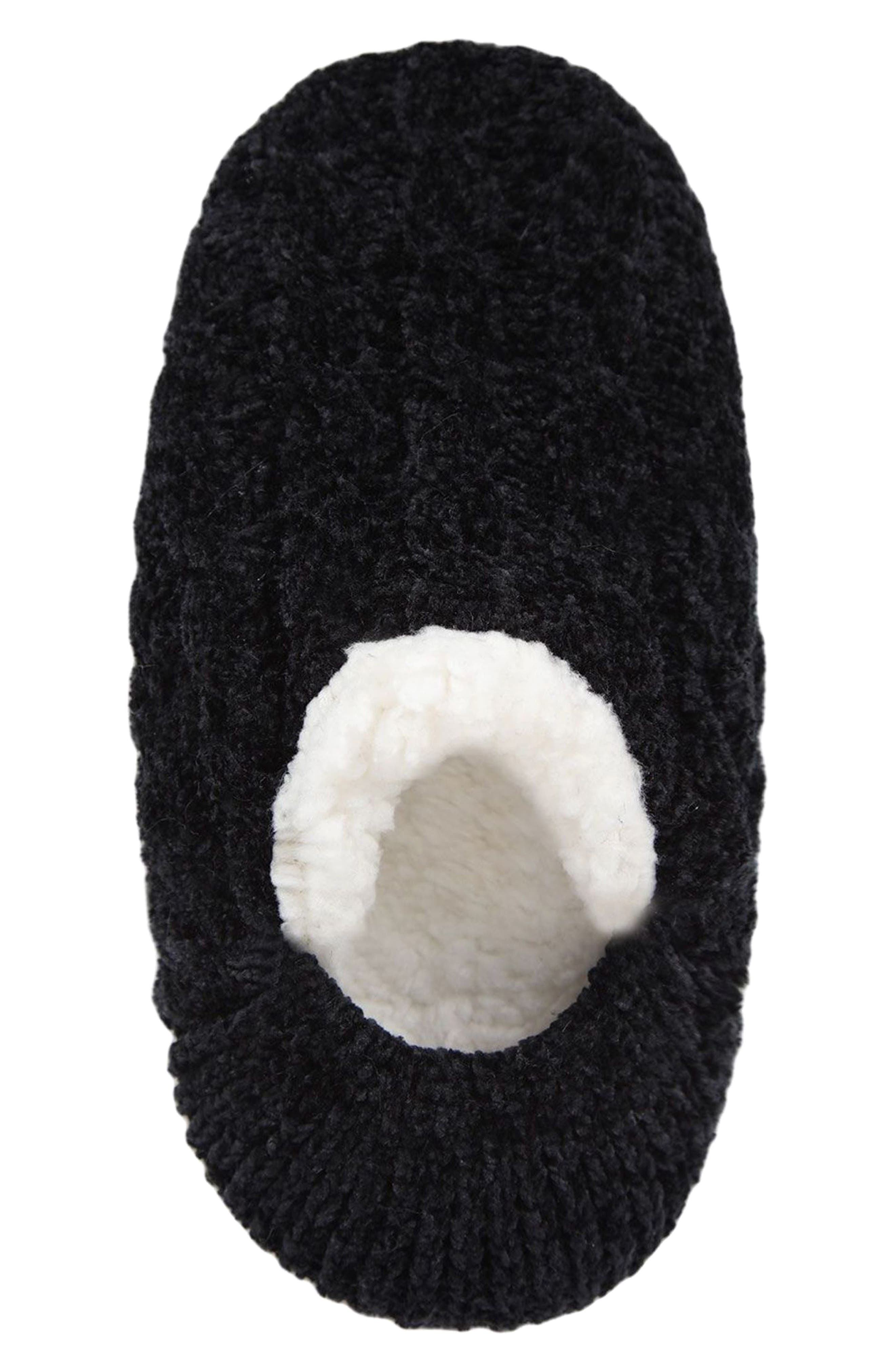Cable Chenille Fleece Lined Slipper Socks, Alternate, color, BLACK