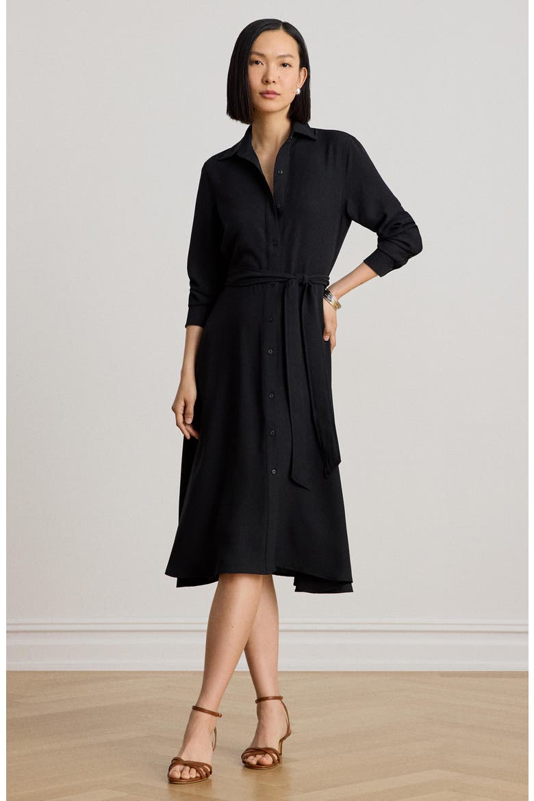 Belted Double Face Georgette Shirtdress, Alternate, color, BLACK