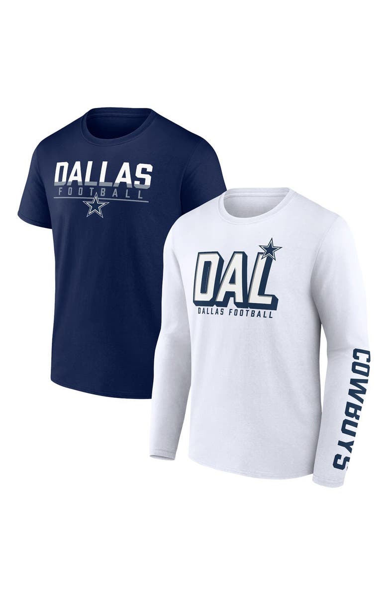 FANATICS Men's Fanatics Branded Navy/White Dallas Cowboys Two-Pack T-Shirt Combo Set, Main, color,