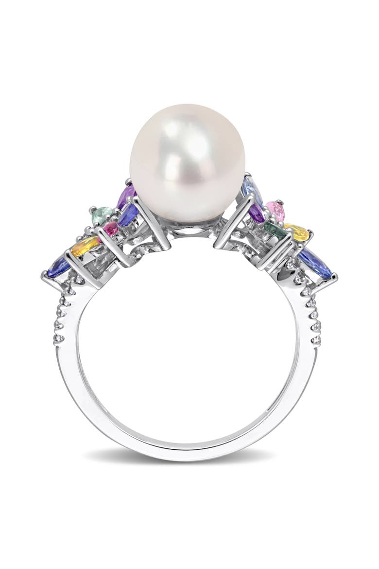 Pearl & Multi Sapphire Diamond Flower Ring 14k, Alternate, color, Freshwater Pearl