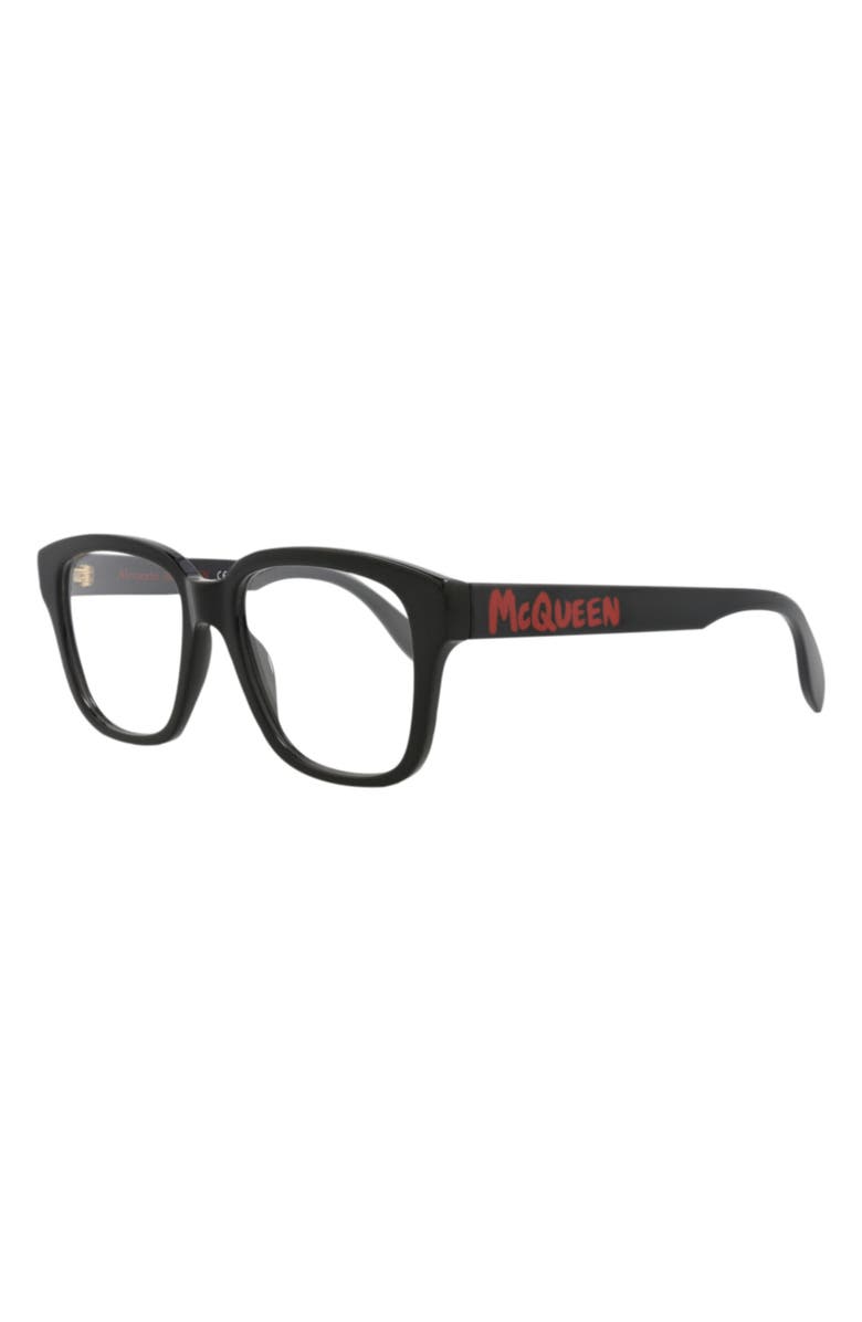 McQueen 52mm Square Optical Glasses, Alternate, color, Black Black Transparent