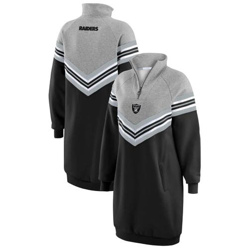 Wear By Erin Andrews Black/heather Gray Las Vegas Raiders Chevron Stripe Dress In Black