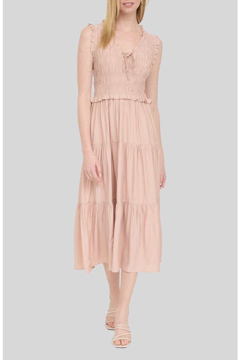 Smocked Tiered Dress, Main, color, DUSTY PINK