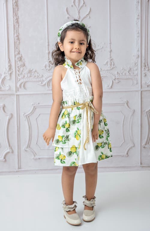 Petite Maison Kids Amalfi Lemon Dress In White Lemon Print