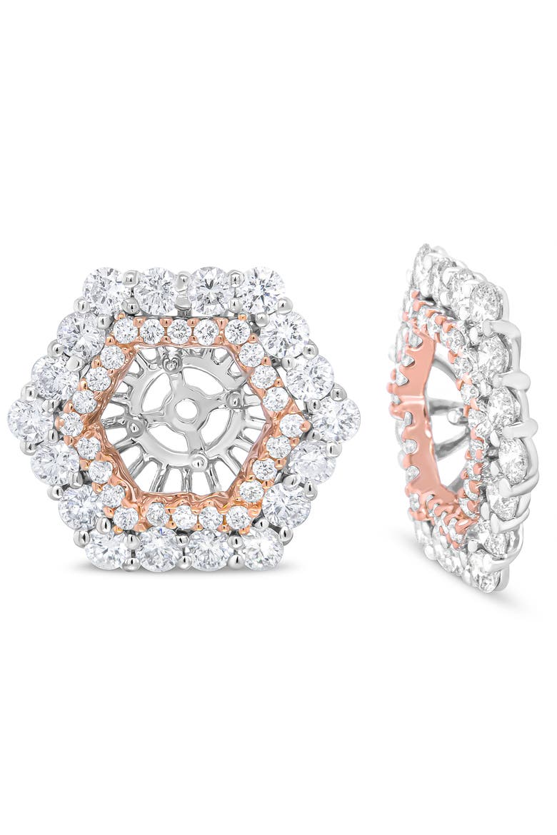 14K Two Tone Gold 1 7/8 Cttw Diamond Double Halo Earring Jacket, Alternate, color, White