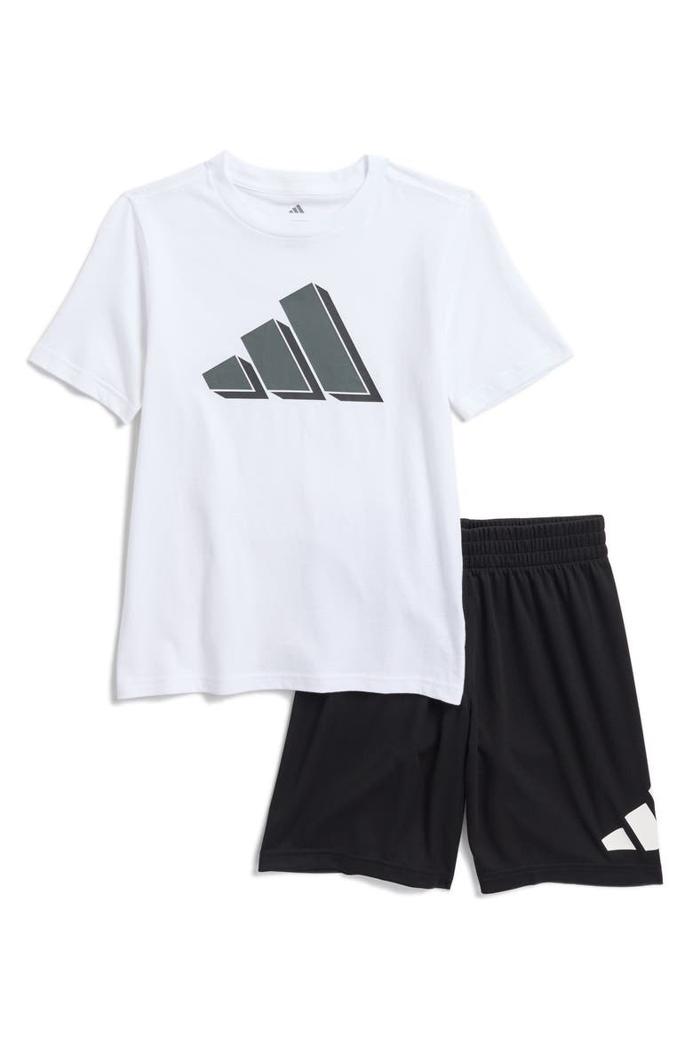 adidas Kids' Cotton Jersey T-Shirt & Mesh Shorts Set, Main, color,