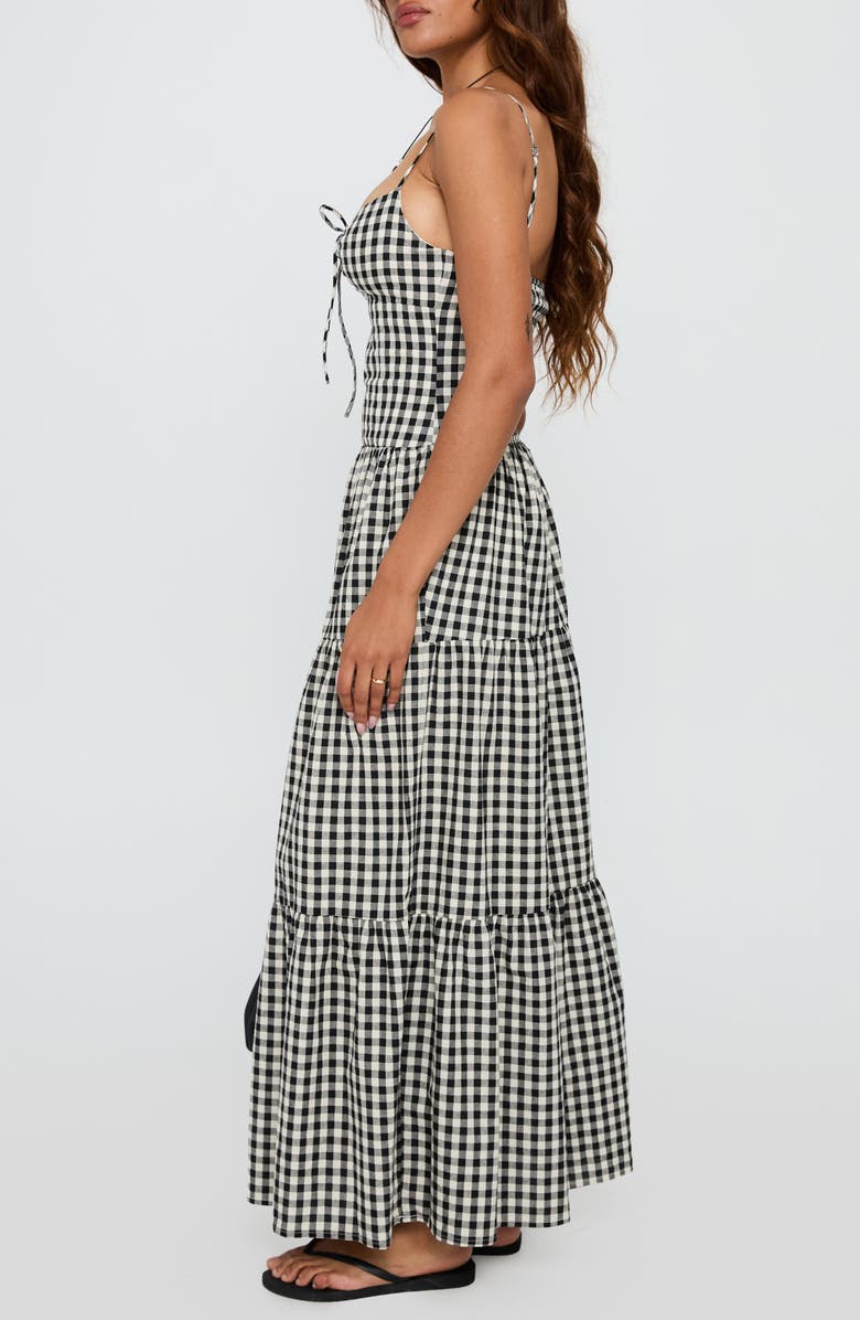 Princess Polly Avaleine Tiered Cotton Gingham Maxi Dress, Alternate, color, Black / White Check