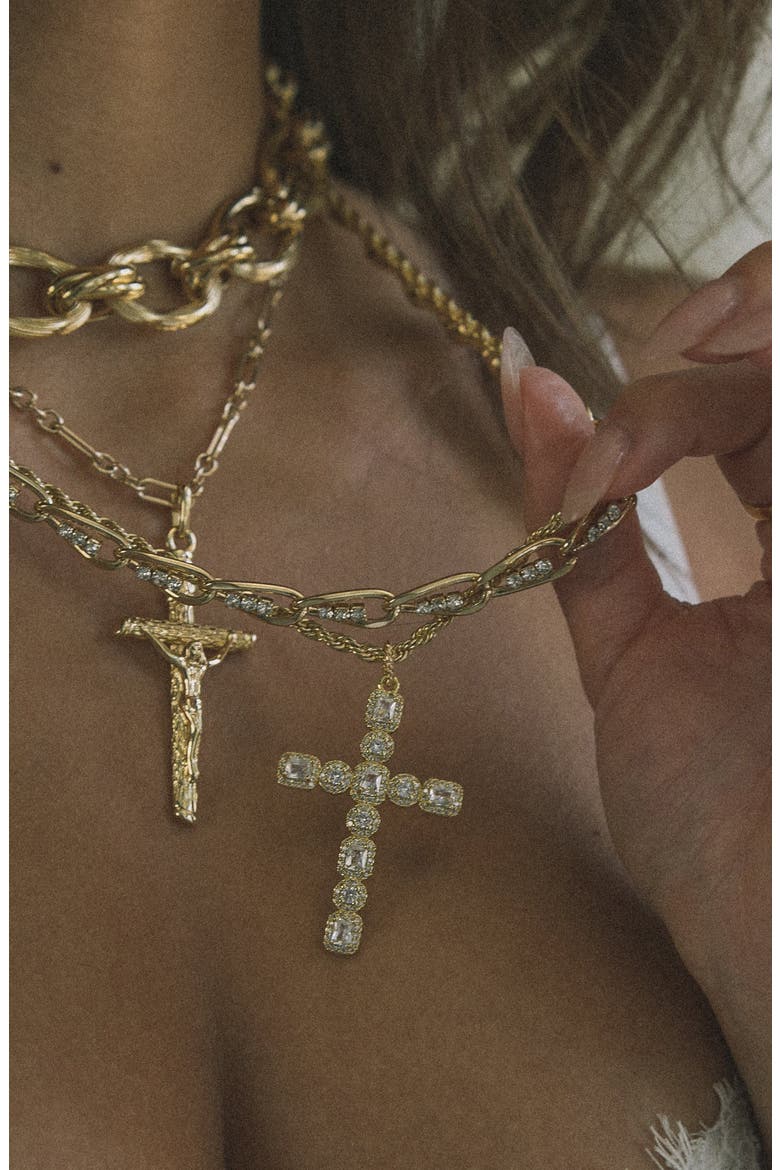 Lavina Cross Pendant Necklace, Alternate, color, GOLD