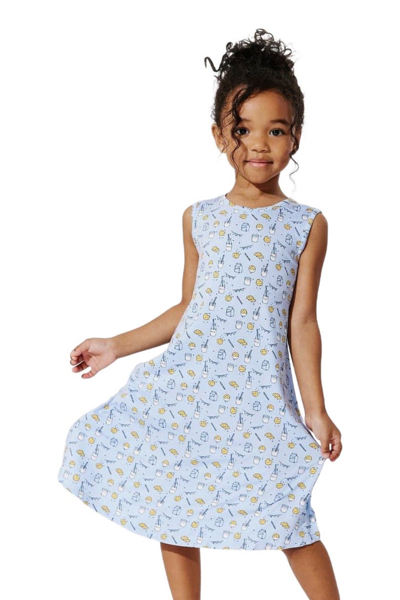 Kids' Milk & Cookies Blue Sleeveless Dress, Alternate, color, Blue Milk & Cookies