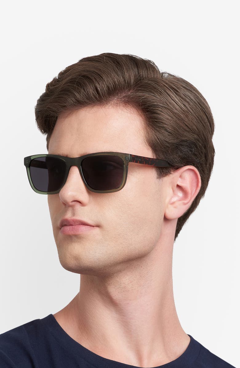 Fossil 56mm Rectangular Sunglasses, Alternate, color, Crystal Green/ Grey