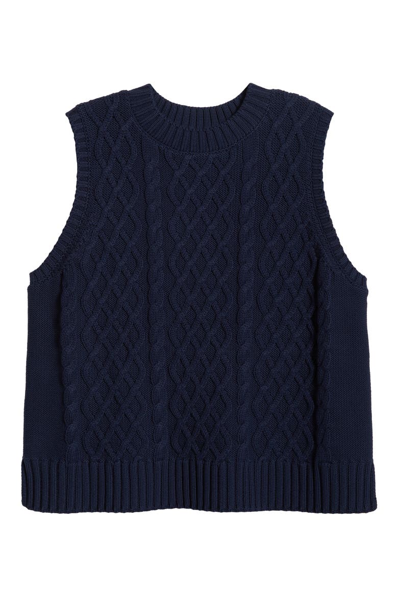 Cable Stitch Sweater Vest, Alternate, color, NAVY BLAZER
