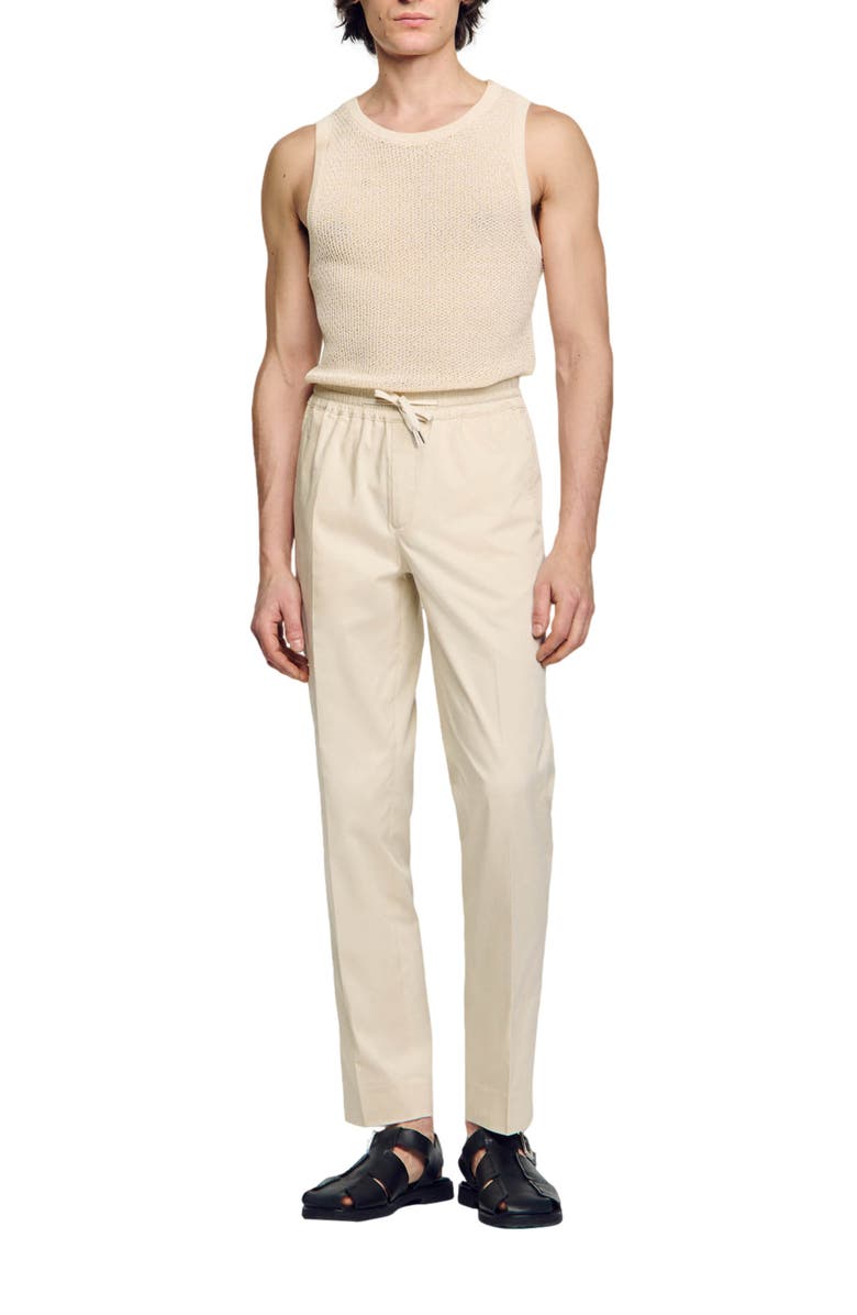 SANDRO Elasticated straight-leg trousers, Alternate, color, Light Beige