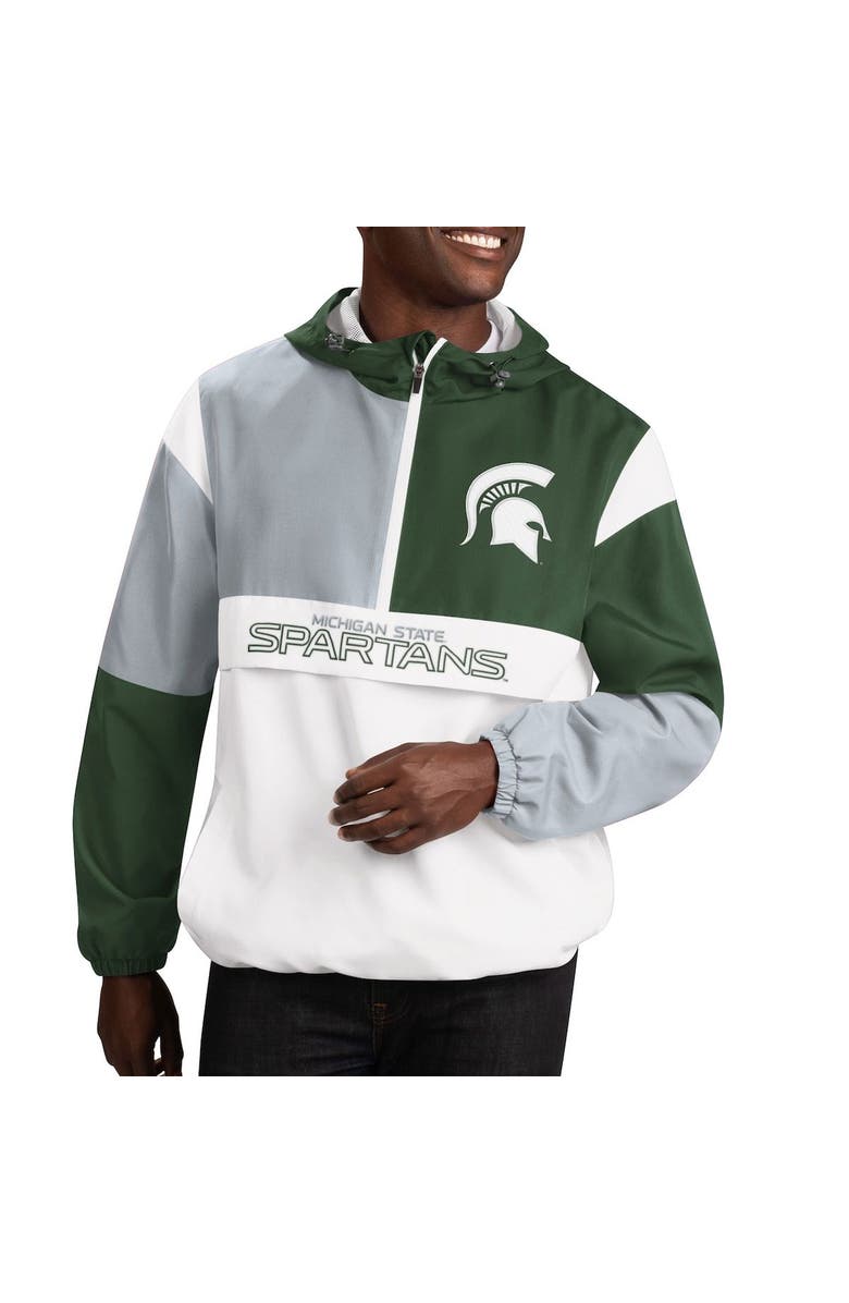 G-III SPORTS BY CARL BANKS Men's G-III Sports by Carl Banks White/Green Michigan State Spartans Fair Catch Half-Zip Anorak Jacket, Main, color, 