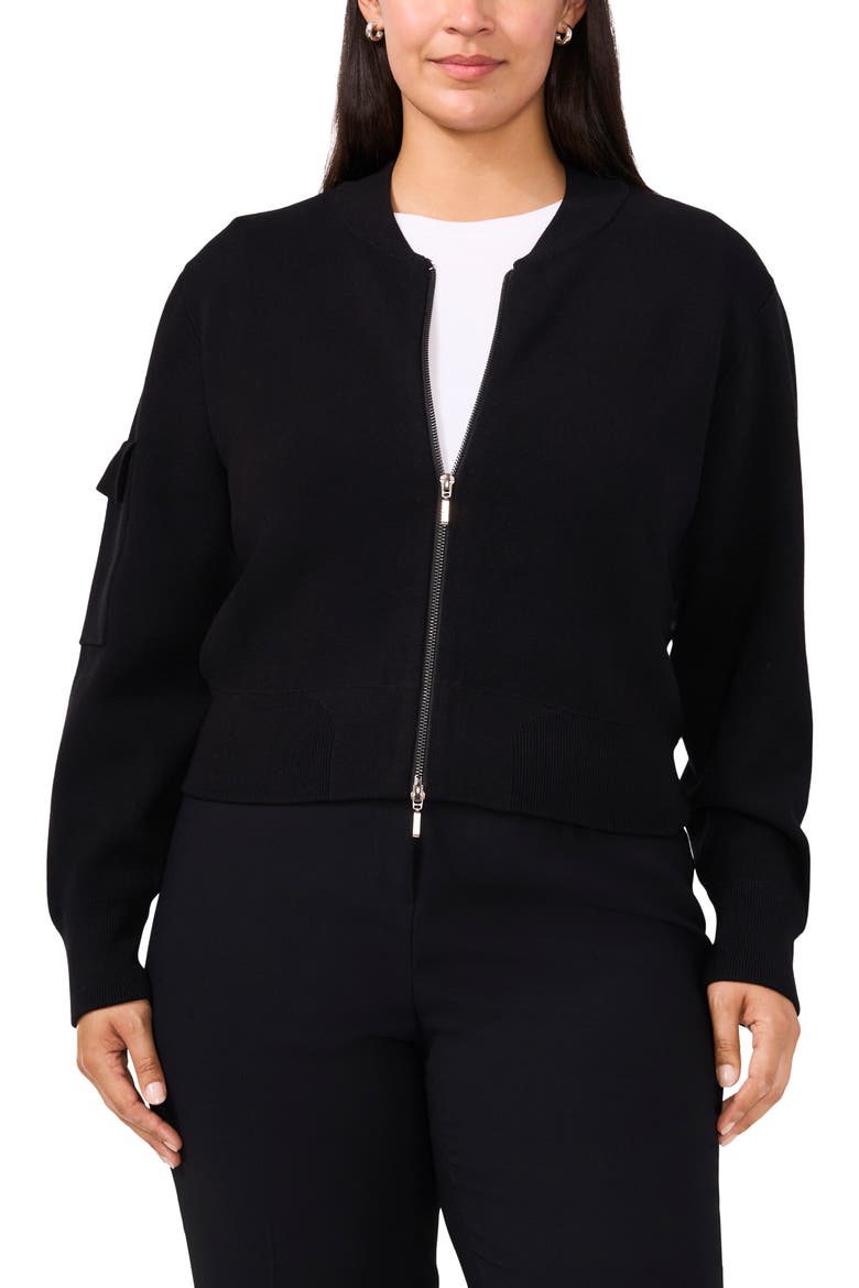 Cargo Zip Front Milano Stitch Bomber Cardigan, Alternate, color, RICH BLACK