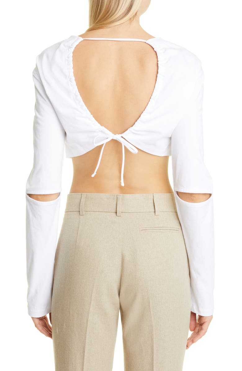 Jacquemus Le Shirt Piccola Cutout Cotton Crop Top, Alternate, color,