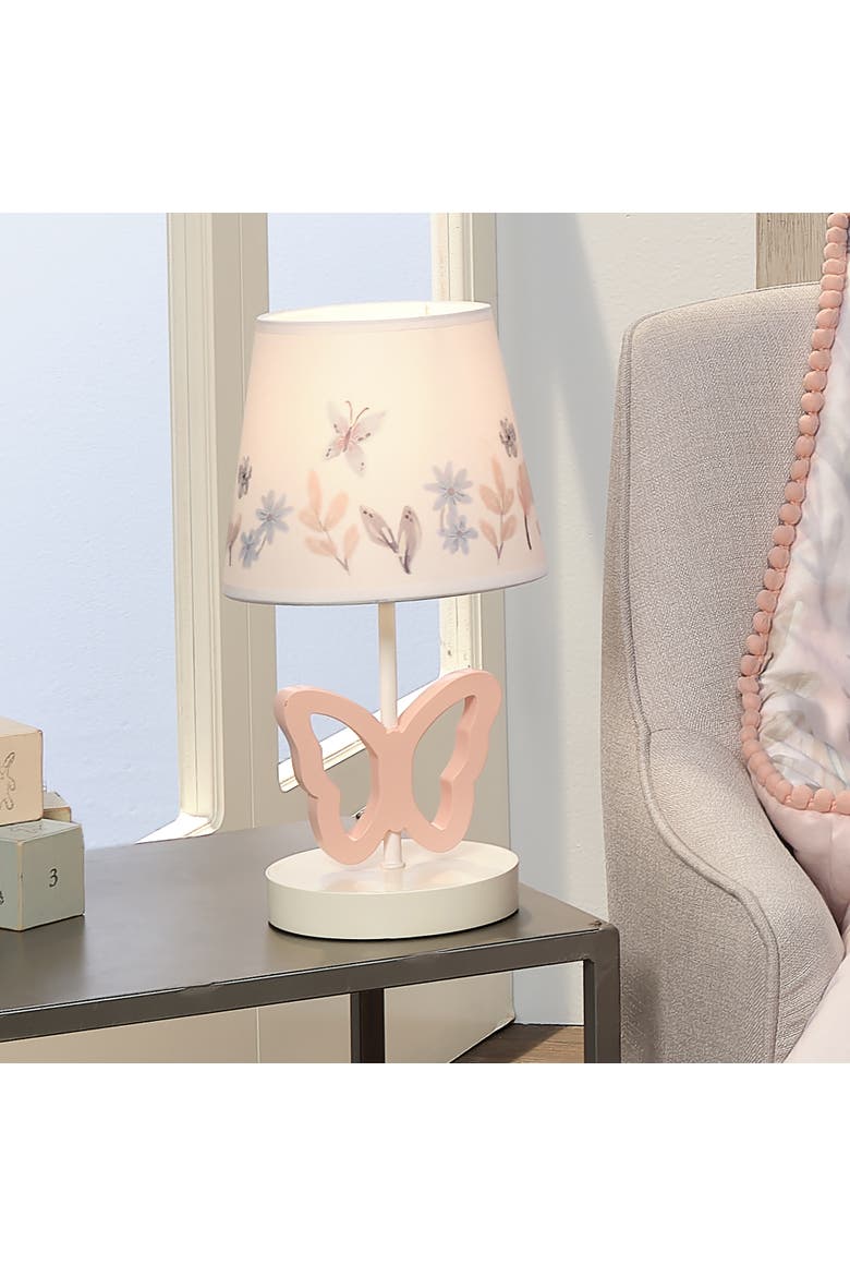 Baby Blooms Butterfly Nursery Lamp with Floral Shade & Bulb, Alternate, color, Pink