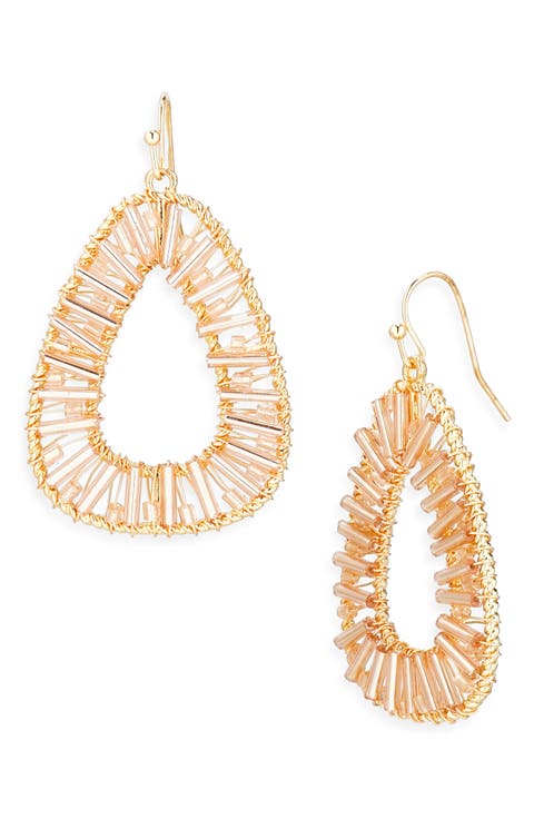 Beaded Hoop Drop Earrings