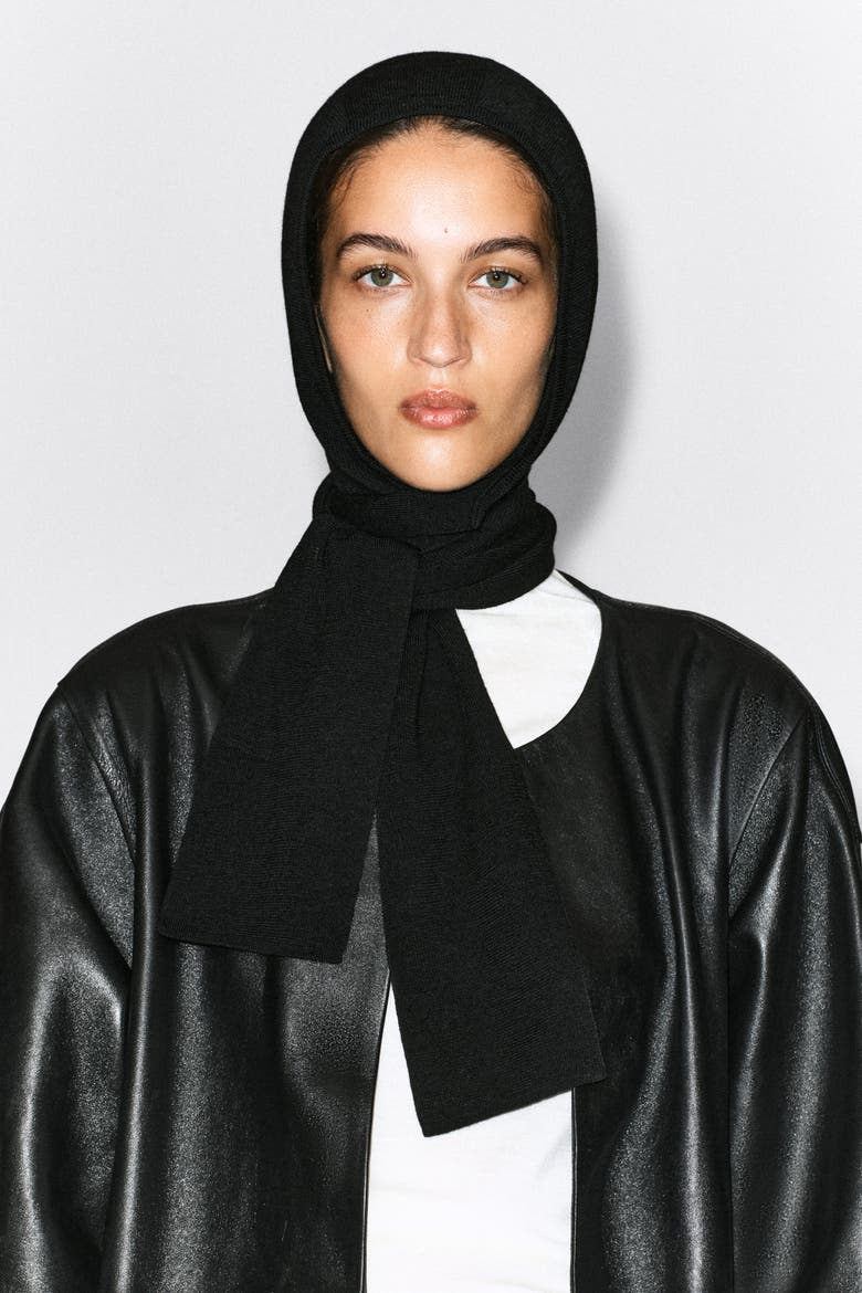 Merino Wool Hooded Scarf, Main, color, BLACK