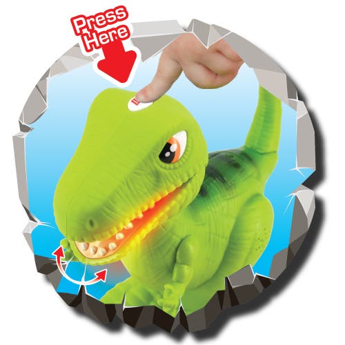 Kiddieland Light N' Sound Roar N' Go Trex, Dinosaur Action Figure, Kids In Green