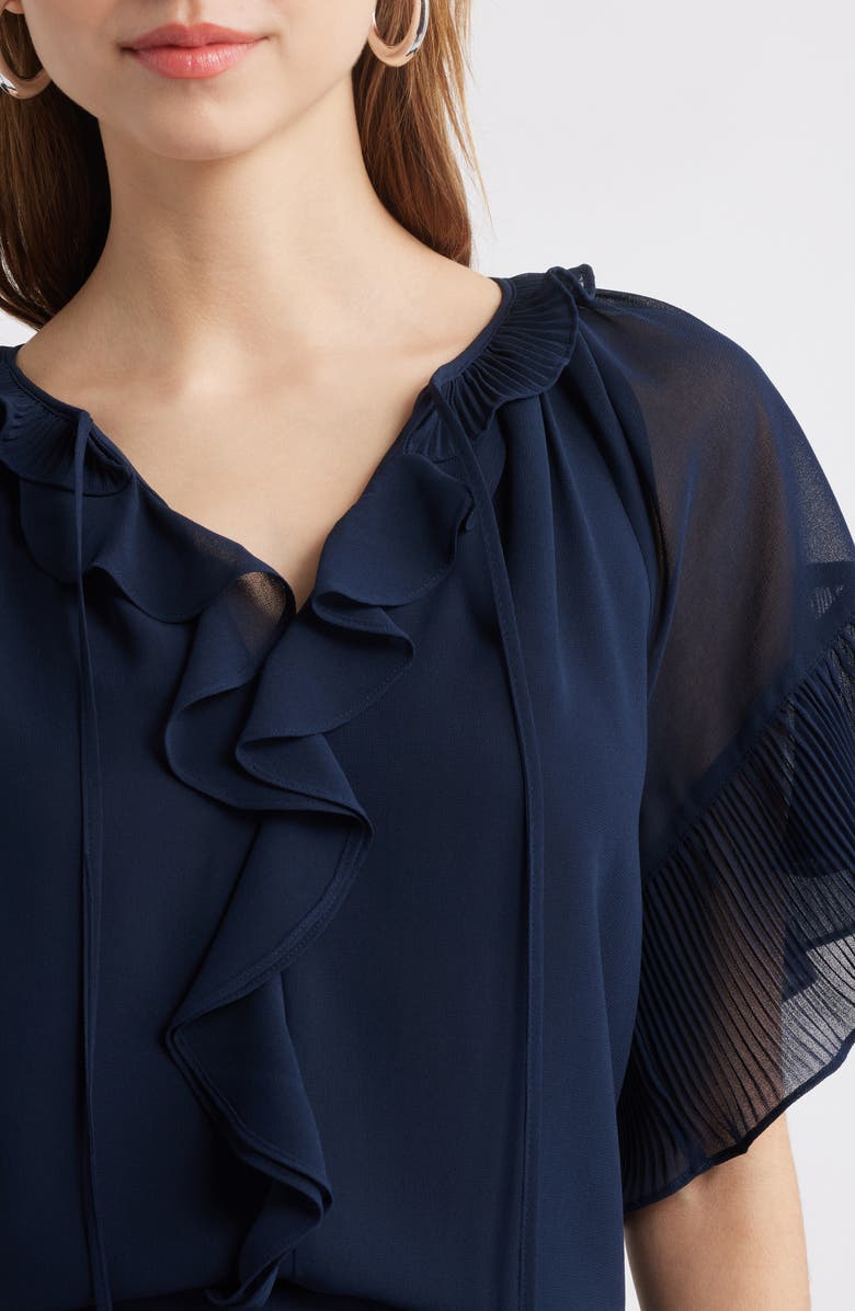 KOBI HALPERIN Ruffle Flutter Sleeve Chiffon Top, Alternate, color, Navy