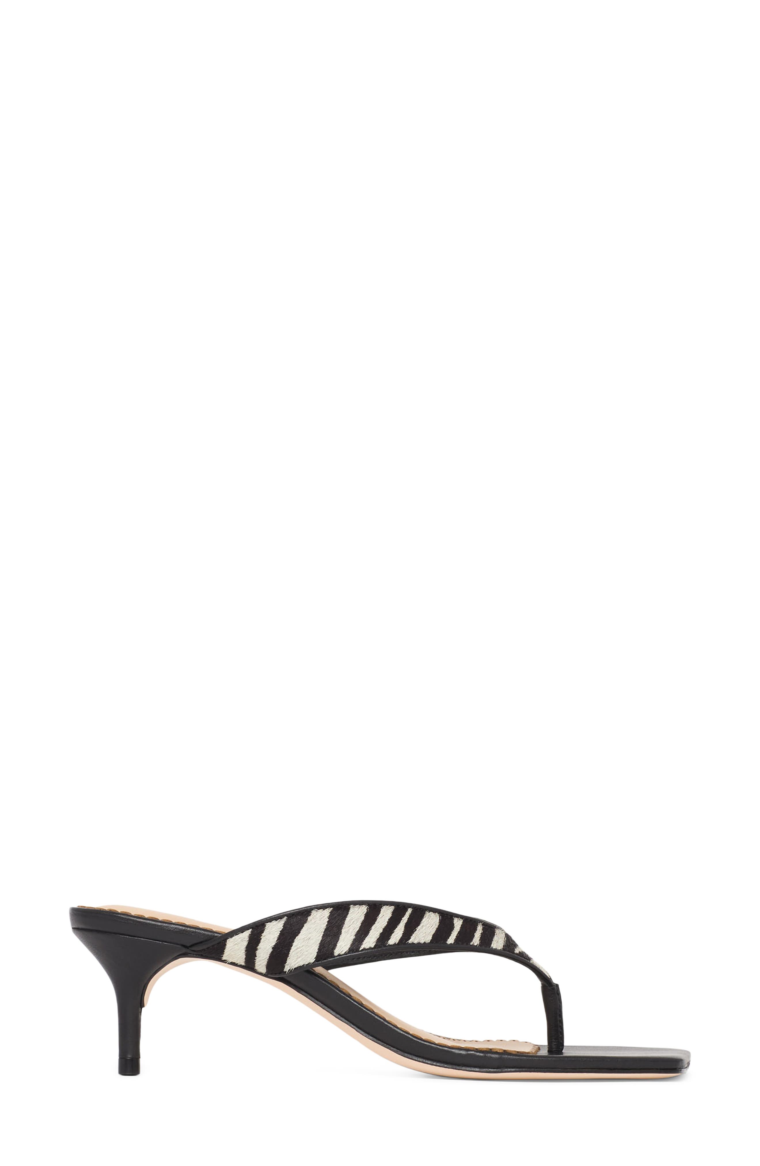 Cinq à Sept Frankie Zebra Print Calf Hair Thong Sandal, Alternate, color, Black/ Ivory