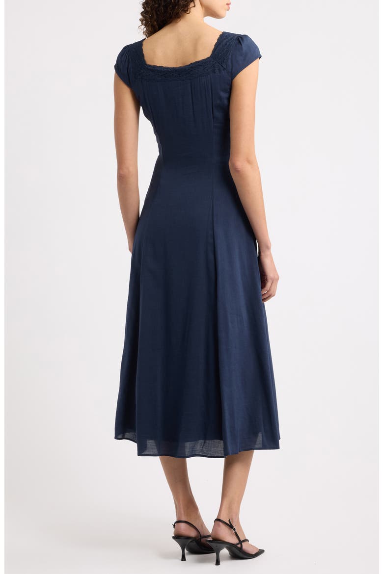 Azelie Lace Trim Midi Dress, Alternate, color, MIDNIGHT