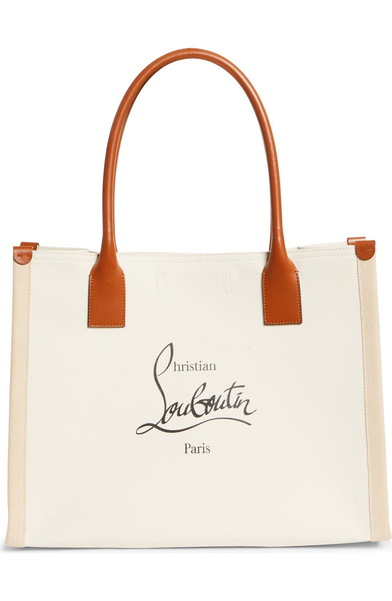 Christian Louboutin Large Nastroloubi Canvas Tote, Main, color, Natural/ Cuoio/ Black/ Natural