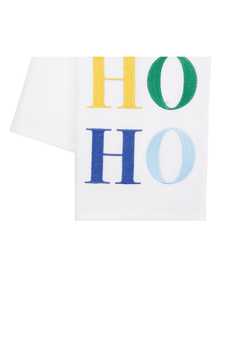 "Ho Ho Ho" Christmas Embroidered 100% Cotton Flour Sack Dishtowel, Alternate, color, White