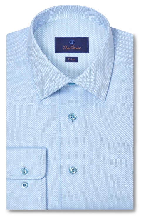 Trim Fit Micro Diamond Dobby Cotton Dress Shirt