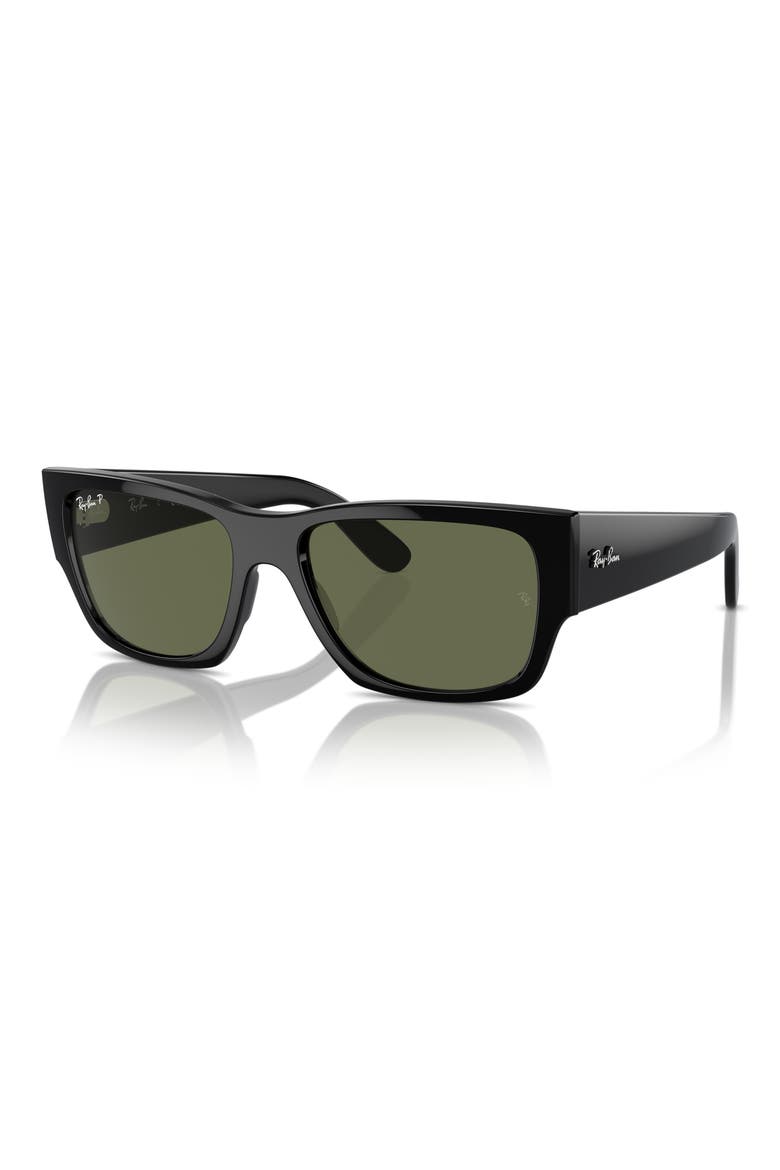 Carlos 56mm Polarized Rectangle Sunglasses, Alternate, color, BLACK