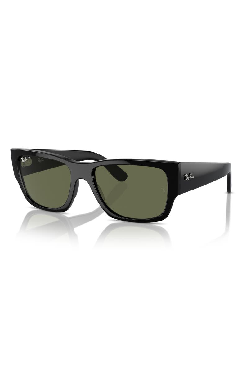 Ray-Ban Carlos 56mm Polarized Rectangle Sunglasses, Alternate, color, Black