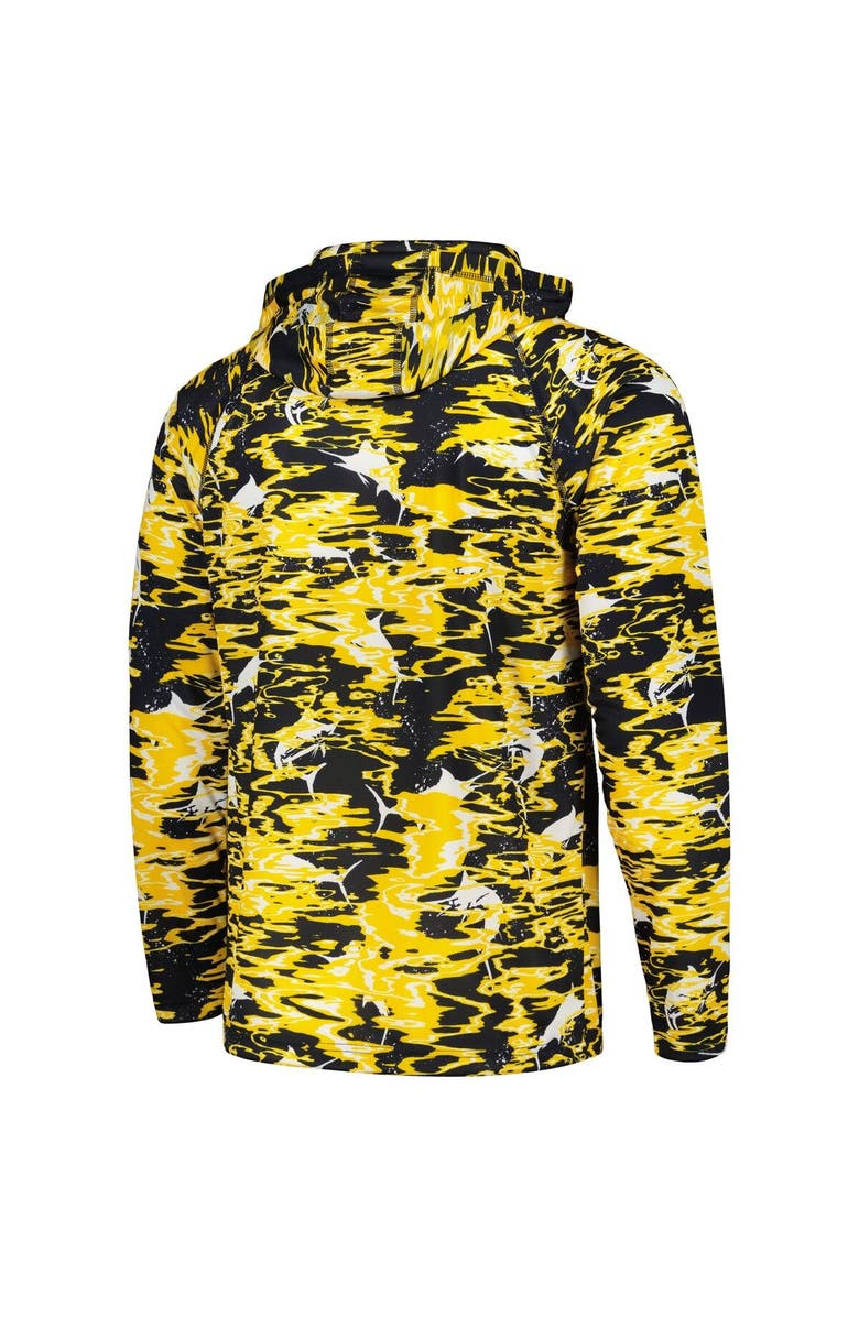 Columbia Men's Columbia Navy Michigan Wolverines PFG Terminal Tackle Omni-Shade Rippled Long Sleeve Hooded T-Shirt, Alternate, color, Navy