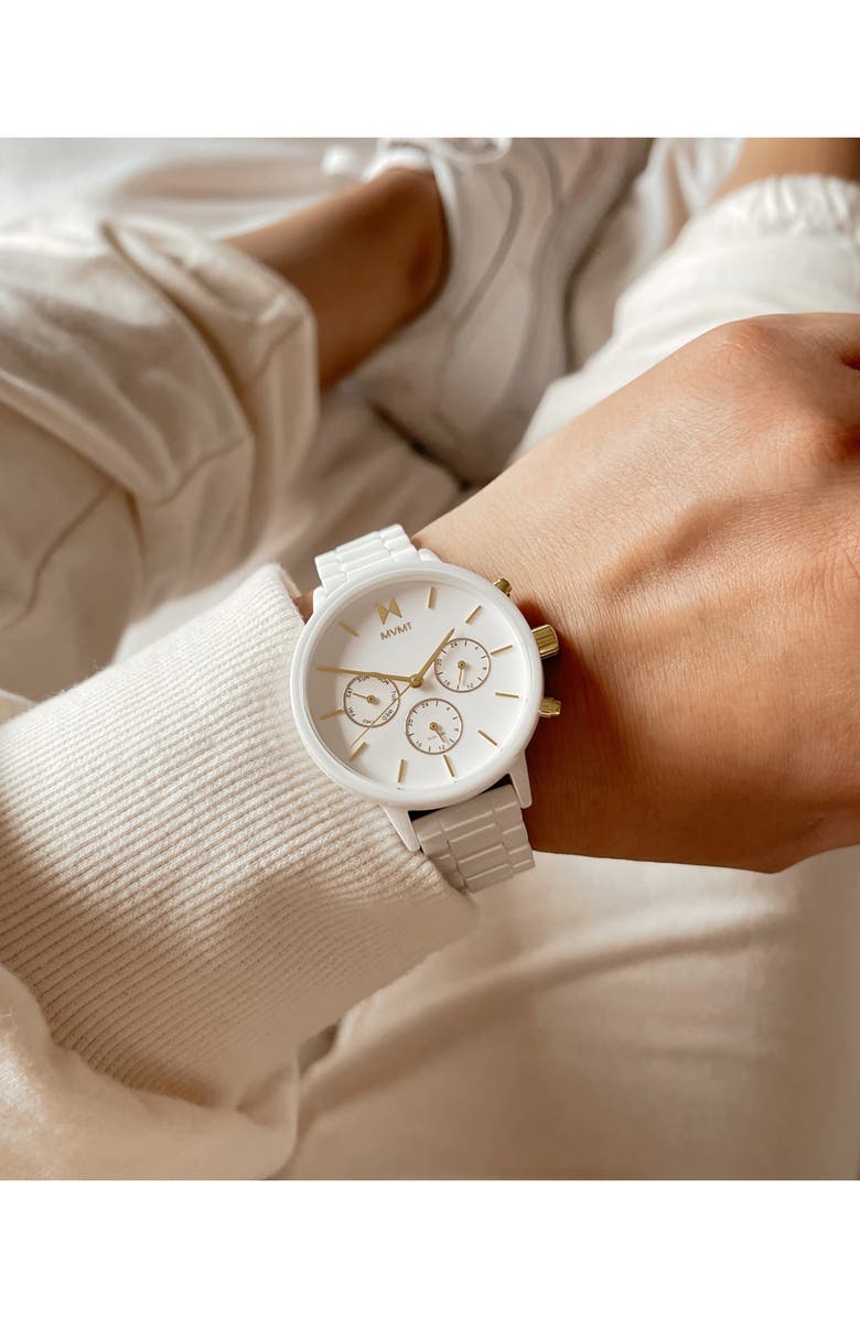 MVMT Nova Ceramic Chronograph Bracelet Watch, 38mm, Alternate, color, White