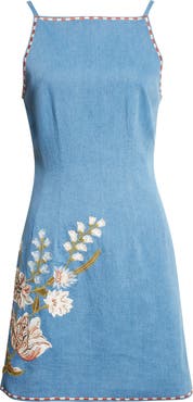 Veronica Beard Chester Floral Embroidered Denim Minidress